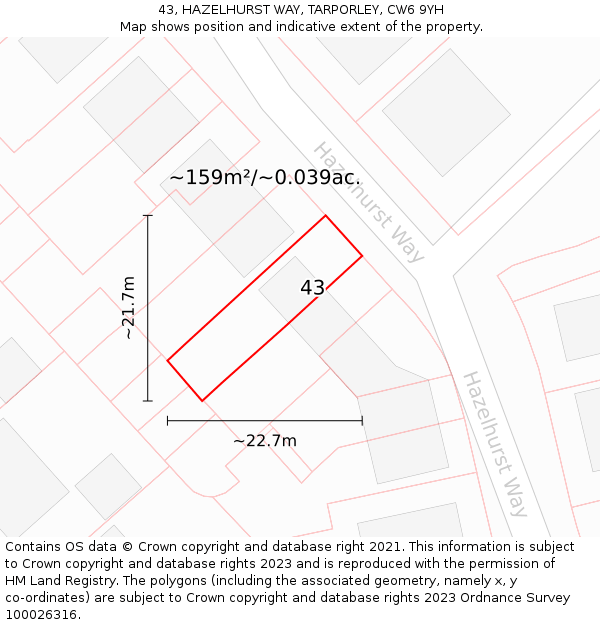43, HAZELHURST WAY, TARPORLEY, CW6 9YH: Plot and title map