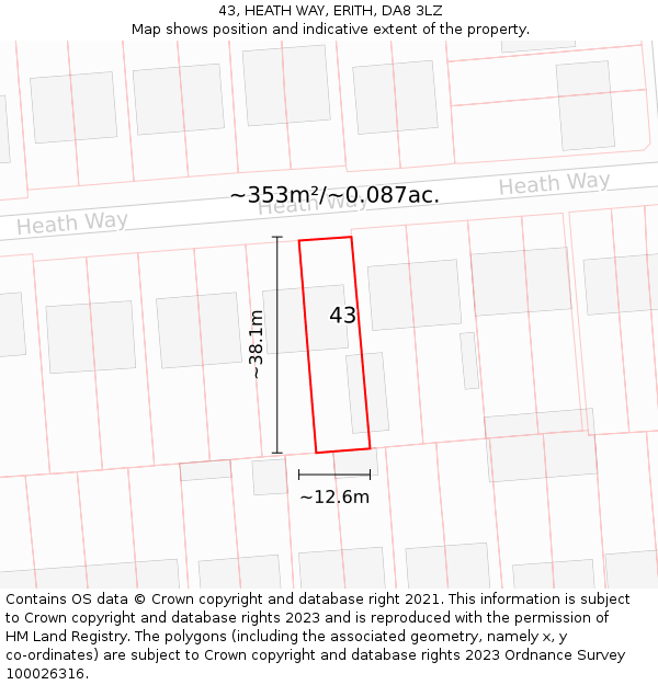 43, HEATH WAY, ERITH, DA8 3LZ: Plot and title map