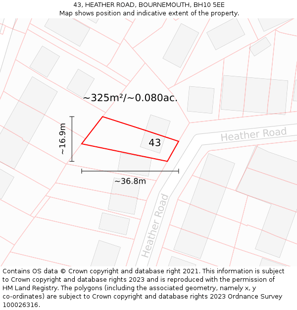43, HEATHER ROAD, BOURNEMOUTH, BH10 5EE: Plot and title map