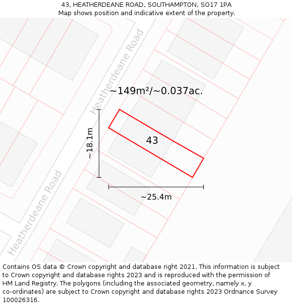 43, HEATHERDEANE ROAD, SOUTHAMPTON, SO17 1PA: Plot and title map