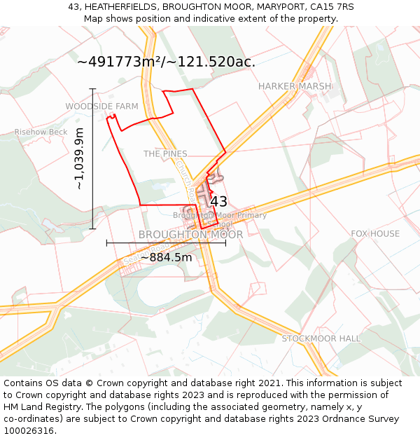 43, HEATHERFIELDS, BROUGHTON MOOR, MARYPORT, CA15 7RS: Plot and title map