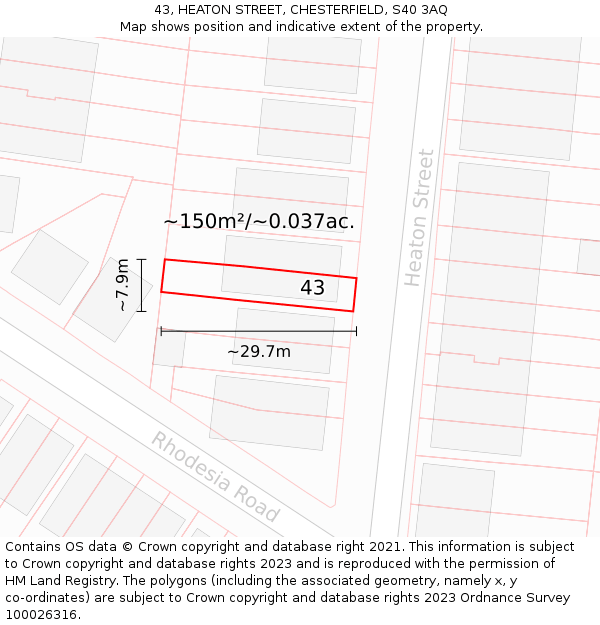 43, HEATON STREET, CHESTERFIELD, S40 3AQ: Plot and title map