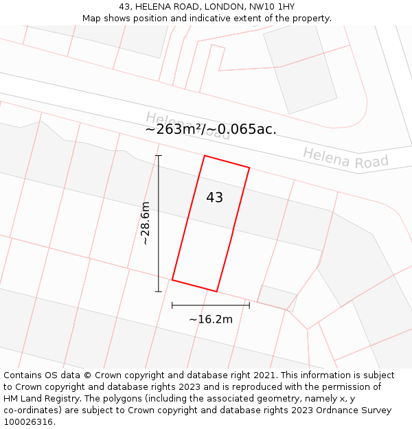 43, HELENA ROAD, LONDON, NW10 1HY: Plot and title map