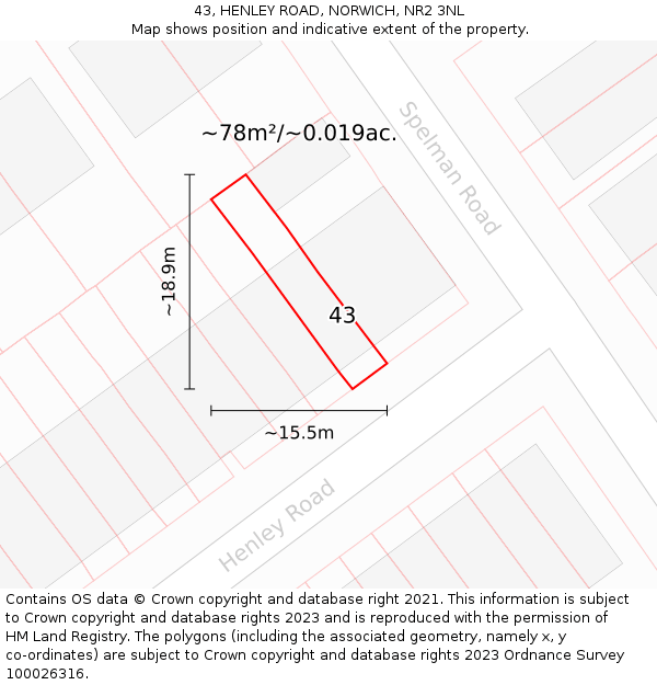 43, HENLEY ROAD, NORWICH, NR2 3NL: Plot and title map