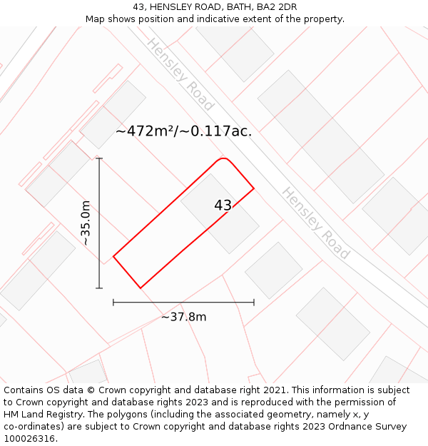 43, HENSLEY ROAD, BATH, BA2 2DR: Plot and title map