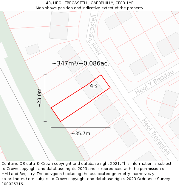 43, HEOL TRECASTELL, CAERPHILLY, CF83 1AE: Plot and title map