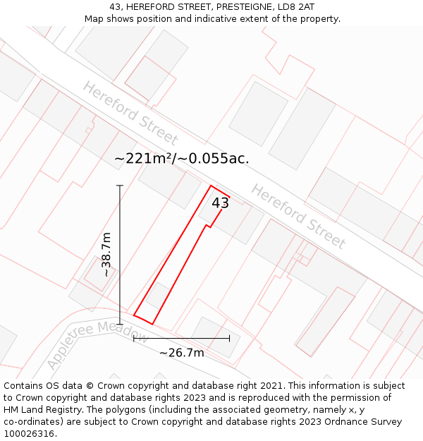 43, HEREFORD STREET, PRESTEIGNE, LD8 2AT: Plot and title map