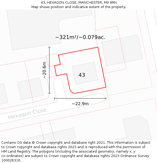 43, HEXAGON CLOSE, MANCHESTER, M9 8RN: Plot and title map