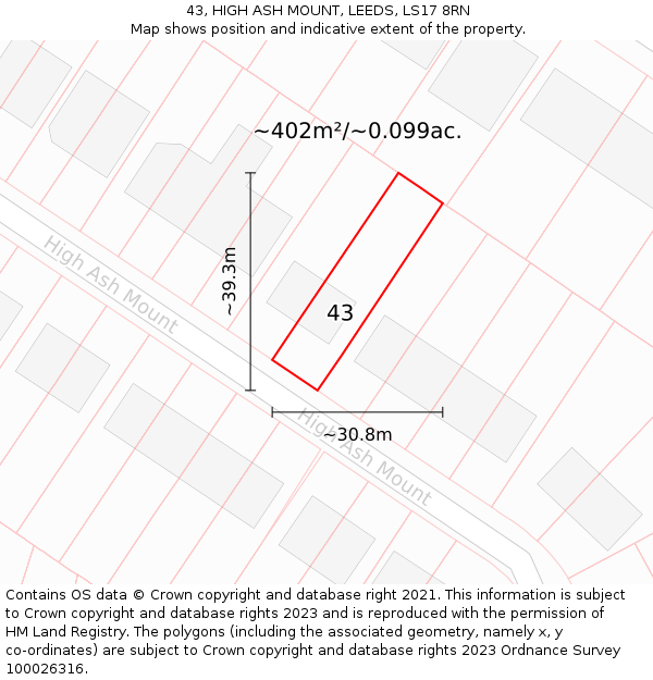43, HIGH ASH MOUNT, LEEDS, LS17 8RN: Plot and title map