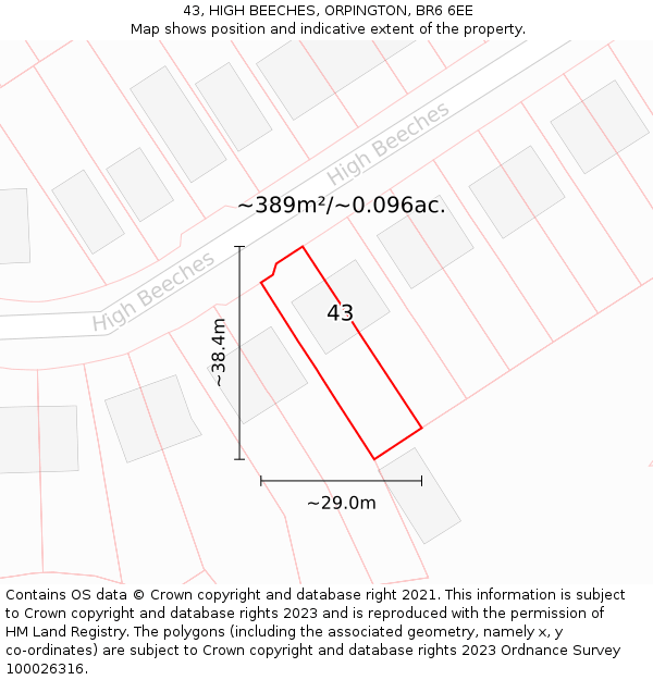 43, HIGH BEECHES, ORPINGTON, BR6 6EE: Plot and title map