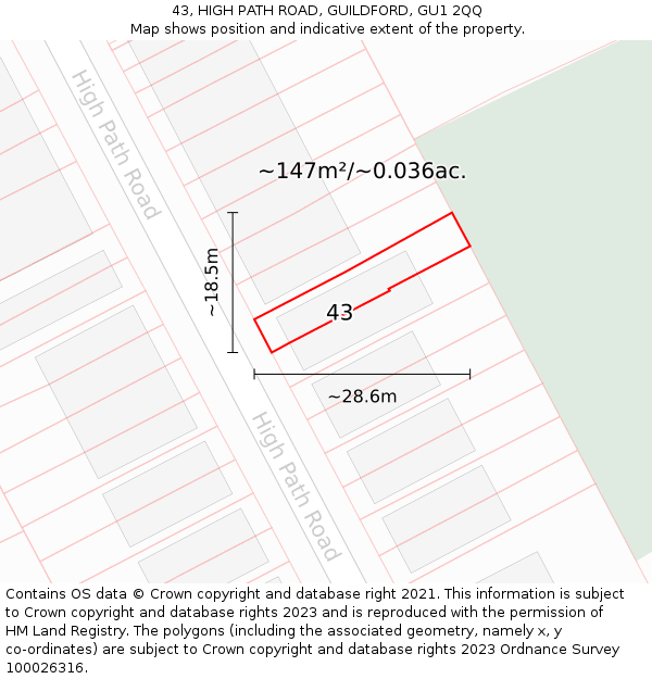 43, HIGH PATH ROAD, GUILDFORD, GU1 2QQ: Plot and title map