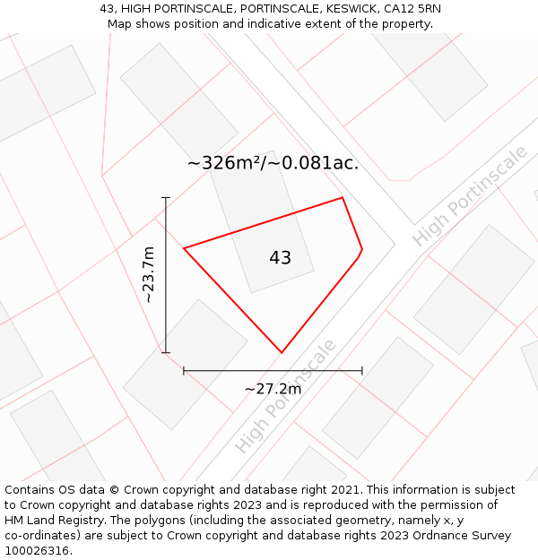43, HIGH PORTINSCALE, PORTINSCALE, KESWICK, CA12 5RN: Plot and title map