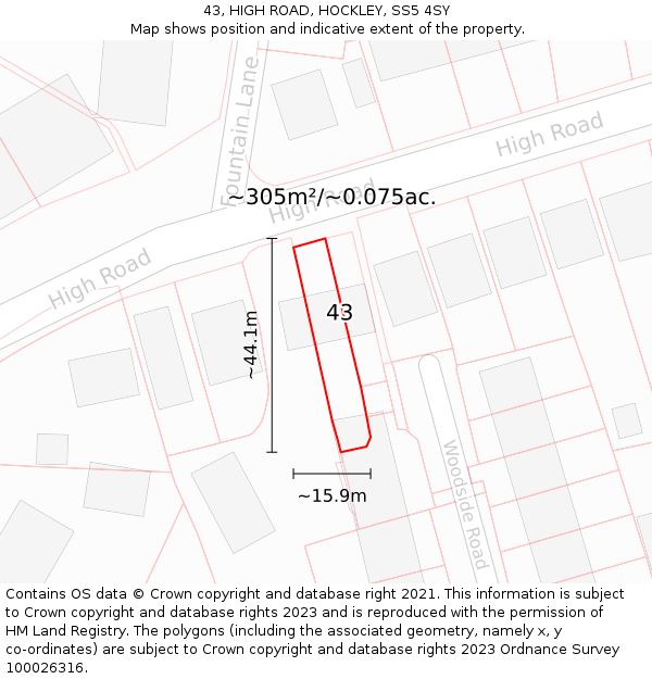 43, HIGH ROAD, HOCKLEY, SS5 4SY: Plot and title map