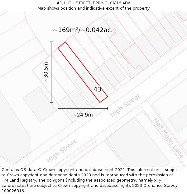43, HIGH STREET, EPPING, CM16 4BA: Plot and title map