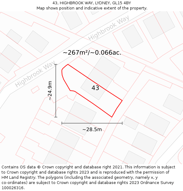 43, HIGHBROOK WAY, LYDNEY, GL15 4BY: Plot and title map