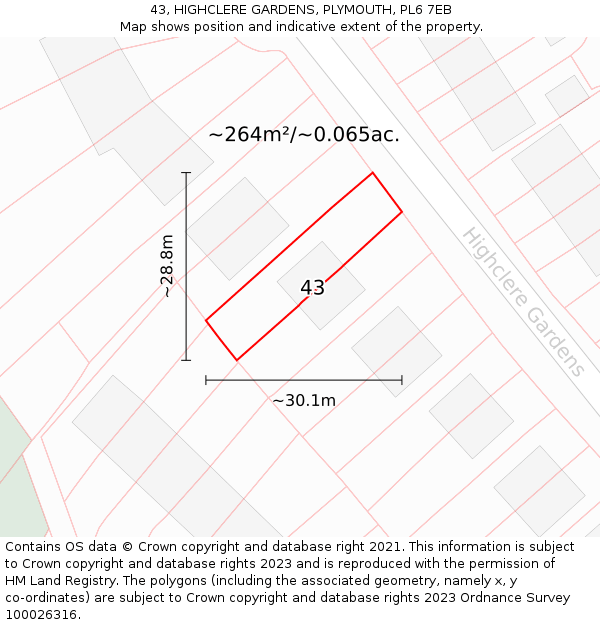 43, HIGHCLERE GARDENS, PLYMOUTH, PL6 7EB: Plot and title map