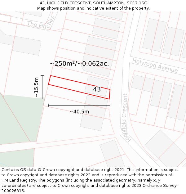 43, HIGHFIELD CRESCENT, SOUTHAMPTON, SO17 1SG: Plot and title map