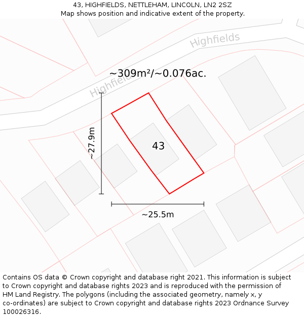 43, HIGHFIELDS, NETTLEHAM, LINCOLN, LN2 2SZ: Plot and title map