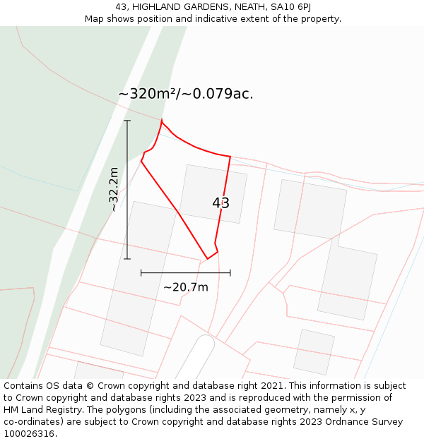 43, HIGHLAND GARDENS, NEATH, SA10 6PJ: Plot and title map