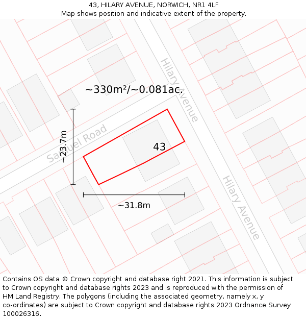 43, HILARY AVENUE, NORWICH, NR1 4LF: Plot and title map