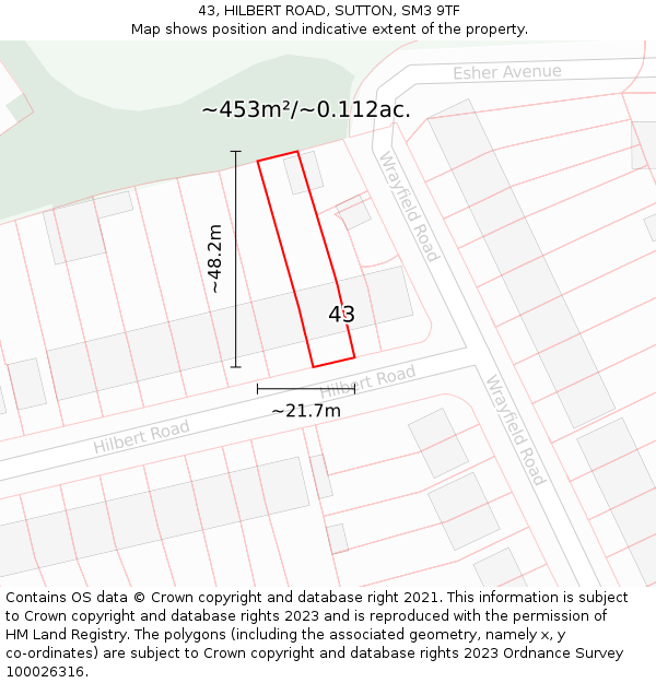43, HILBERT ROAD, SUTTON, SM3 9TF: Plot and title map