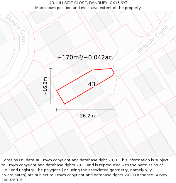 43, HILLSIDE CLOSE, BANBURY, OX16 9YT: Plot and title map