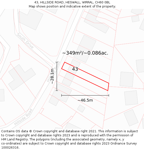 43, HILLSIDE ROAD, HESWALL, WIRRAL, CH60 0BL: Plot and title map