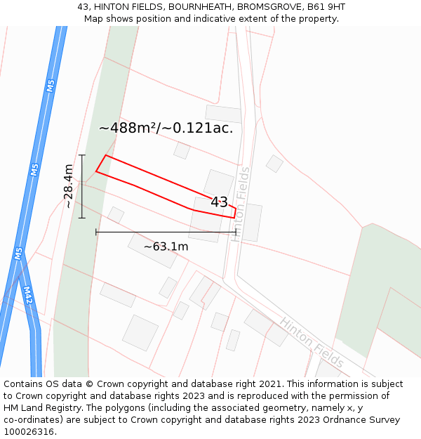 43, HINTON FIELDS, BOURNHEATH, BROMSGROVE, B61 9HT: Plot and title map