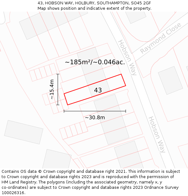 43, HOBSON WAY, HOLBURY, SOUTHAMPTON, SO45 2GF: Plot and title map