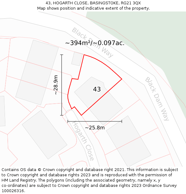 43, HOGARTH CLOSE, BASINGSTOKE, RG21 3QX: Plot and title map