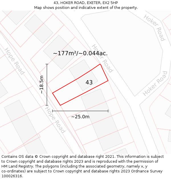 43, HOKER ROAD, EXETER, EX2 5HP: Plot and title map