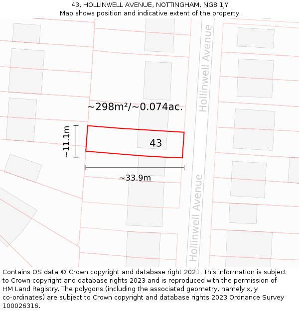 43, HOLLINWELL AVENUE, NOTTINGHAM, NG8 1JY: Plot and title map
