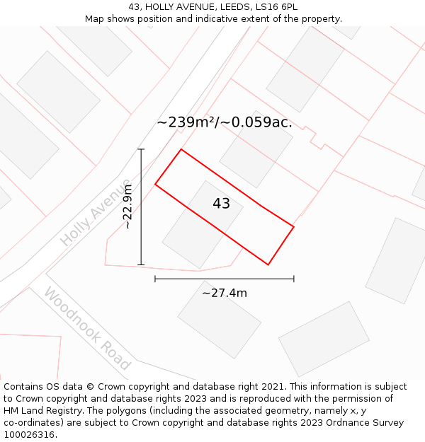 43, HOLLY AVENUE, LEEDS, LS16 6PL: Plot and title map