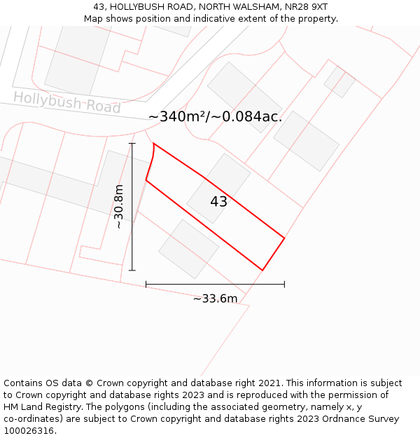 43, HOLLYBUSH ROAD, NORTH WALSHAM, NR28 9XT: Plot and title map