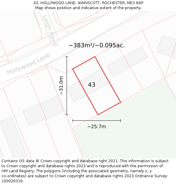 43, HOLLYWOOD LANE, WAINSCOTT, ROCHESTER, ME3 8AP: Plot and title map