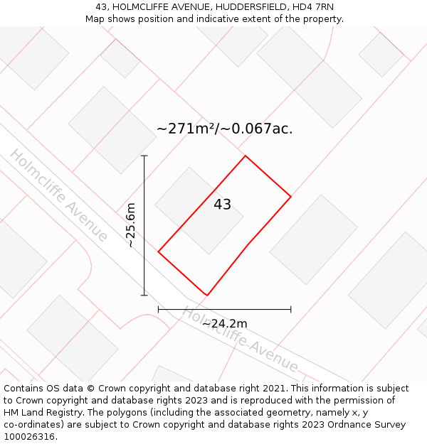 43, HOLMCLIFFE AVENUE, HUDDERSFIELD, HD4 7RN: Plot and title map
