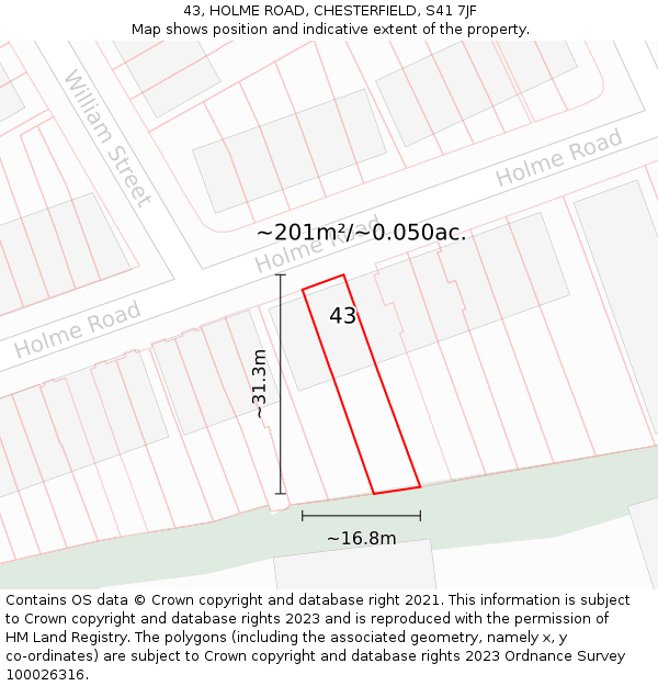 43, HOLME ROAD, CHESTERFIELD, S41 7JF: Plot and title map