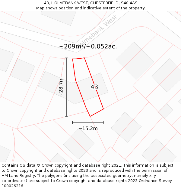 43, HOLMEBANK WEST, CHESTERFIELD, S40 4AS: Plot and title map