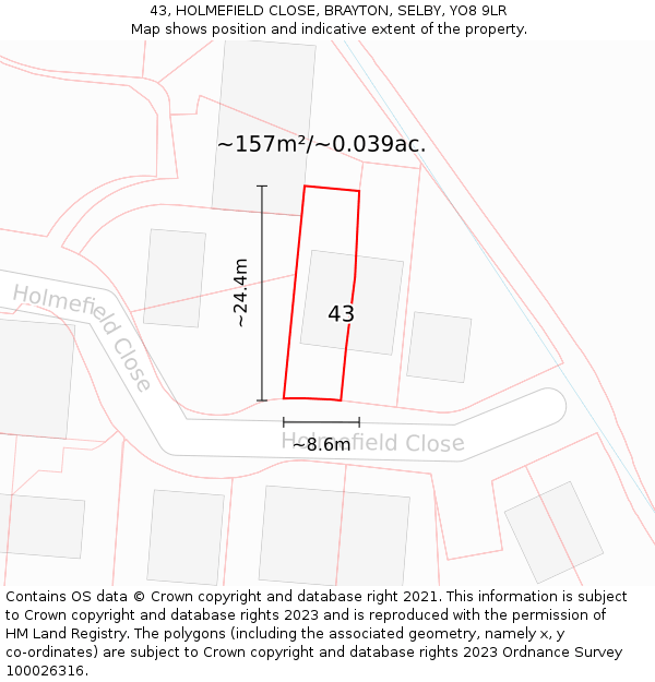 43, HOLMEFIELD CLOSE, BRAYTON, SELBY, YO8 9LR: Plot and title map