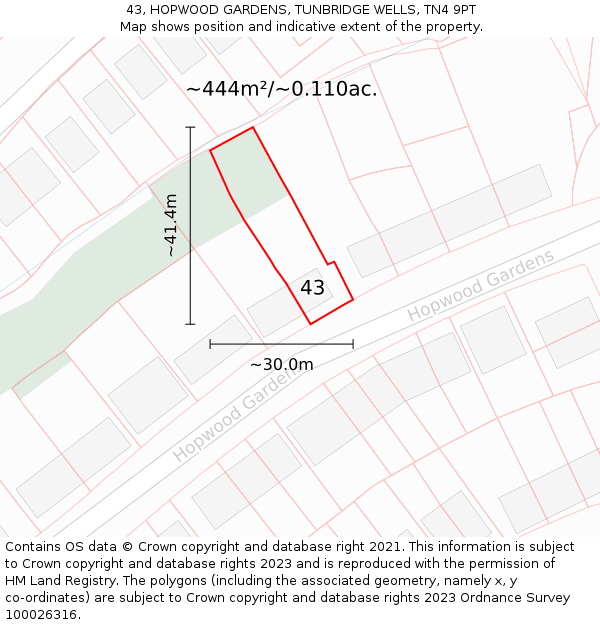 43, HOPWOOD GARDENS, TUNBRIDGE WELLS, TN4 9PT: Plot and title map