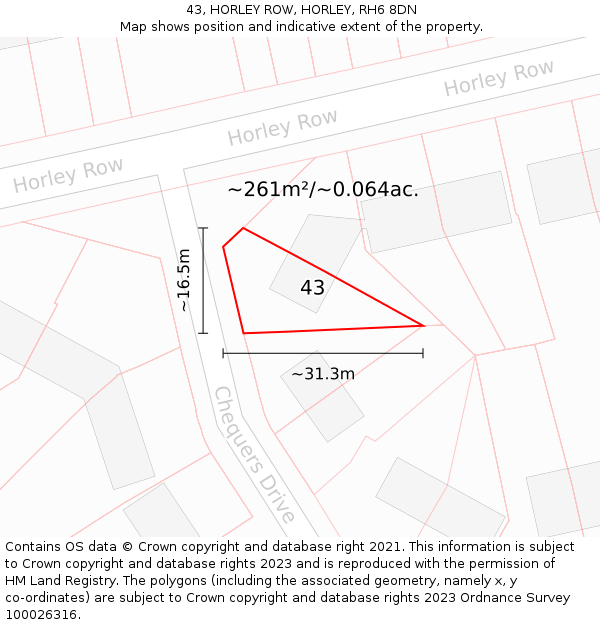 43, HORLEY ROW, HORLEY, RH6 8DN: Plot and title map