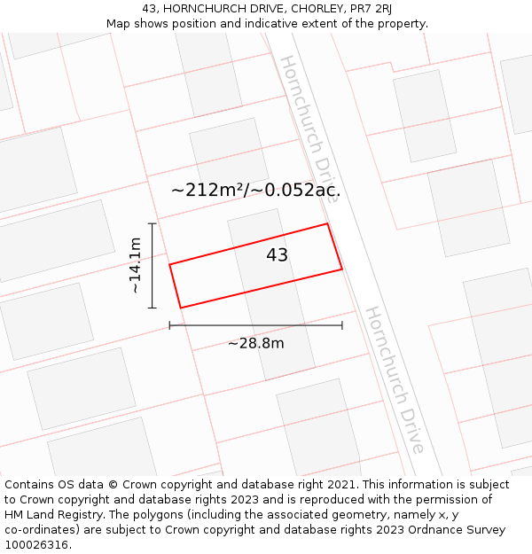 43, HORNCHURCH DRIVE, CHORLEY, PR7 2RJ: Plot and title map