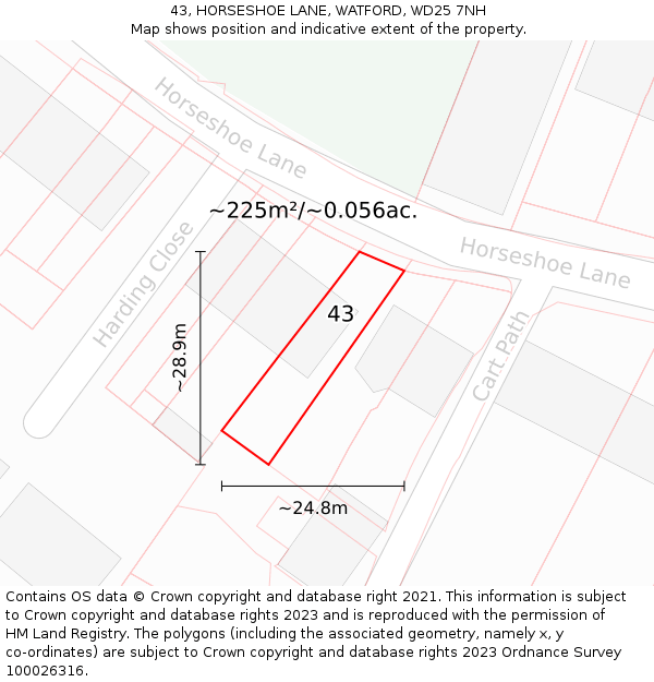 43, HORSESHOE LANE, WATFORD, WD25 7NH: Plot and title map