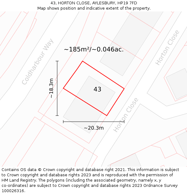 43, HORTON CLOSE, AYLESBURY, HP19 7FD: Plot and title map
