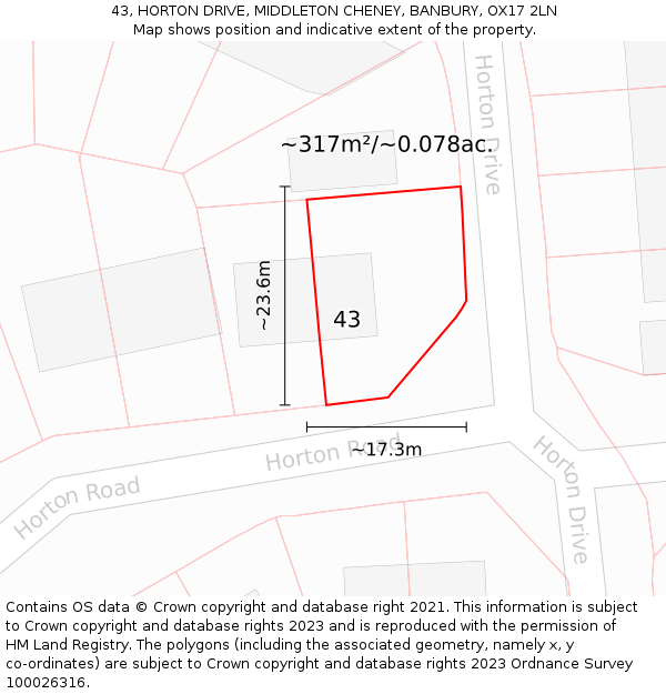 43, HORTON DRIVE, MIDDLETON CHENEY, BANBURY, OX17 2LN: Plot and title map