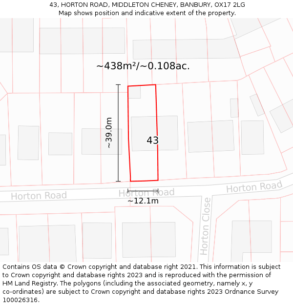 43, HORTON ROAD, MIDDLETON CHENEY, BANBURY, OX17 2LG: Plot and title map