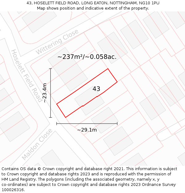 43, HOSELETT FIELD ROAD, LONG EATON, NOTTINGHAM, NG10 1PU: Plot and title map