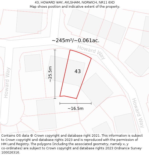 43, HOWARD WAY, AYLSHAM, NORWICH, NR11 6XD: Plot and title map
