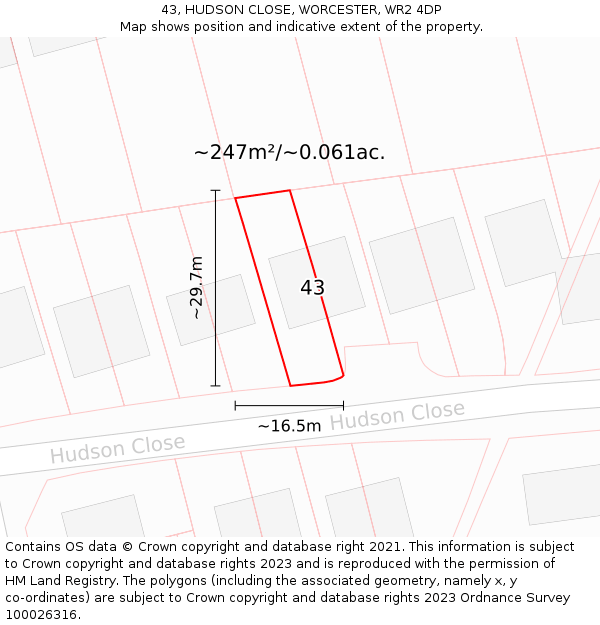 43, HUDSON CLOSE, WORCESTER, WR2 4DP: Plot and title map