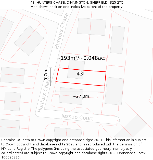 43, HUNTERS CHASE, DINNINGTON, SHEFFIELD, S25 2TQ: Plot and title map